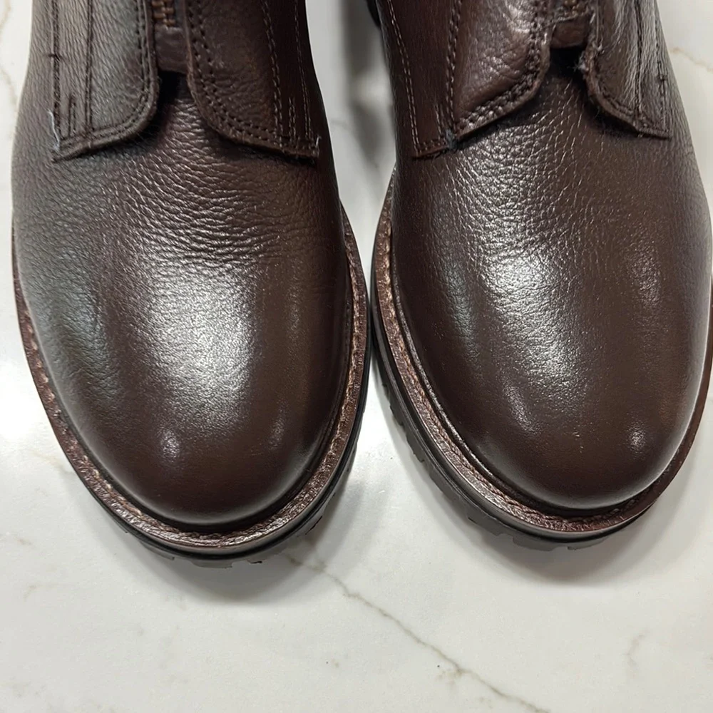 Brown Leather Ankle Boots with Elastic Panels